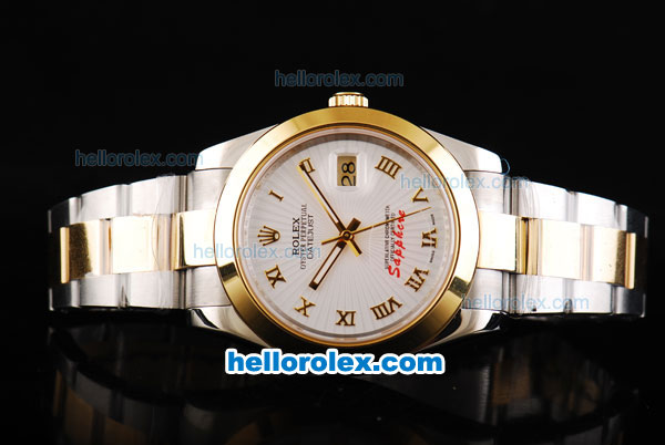 Rolex Datejust II Oyster Perpetual Automatic Movement Two Tone with Gold Bezel-White Dial and Gold Roman Markers - Click Image to Close